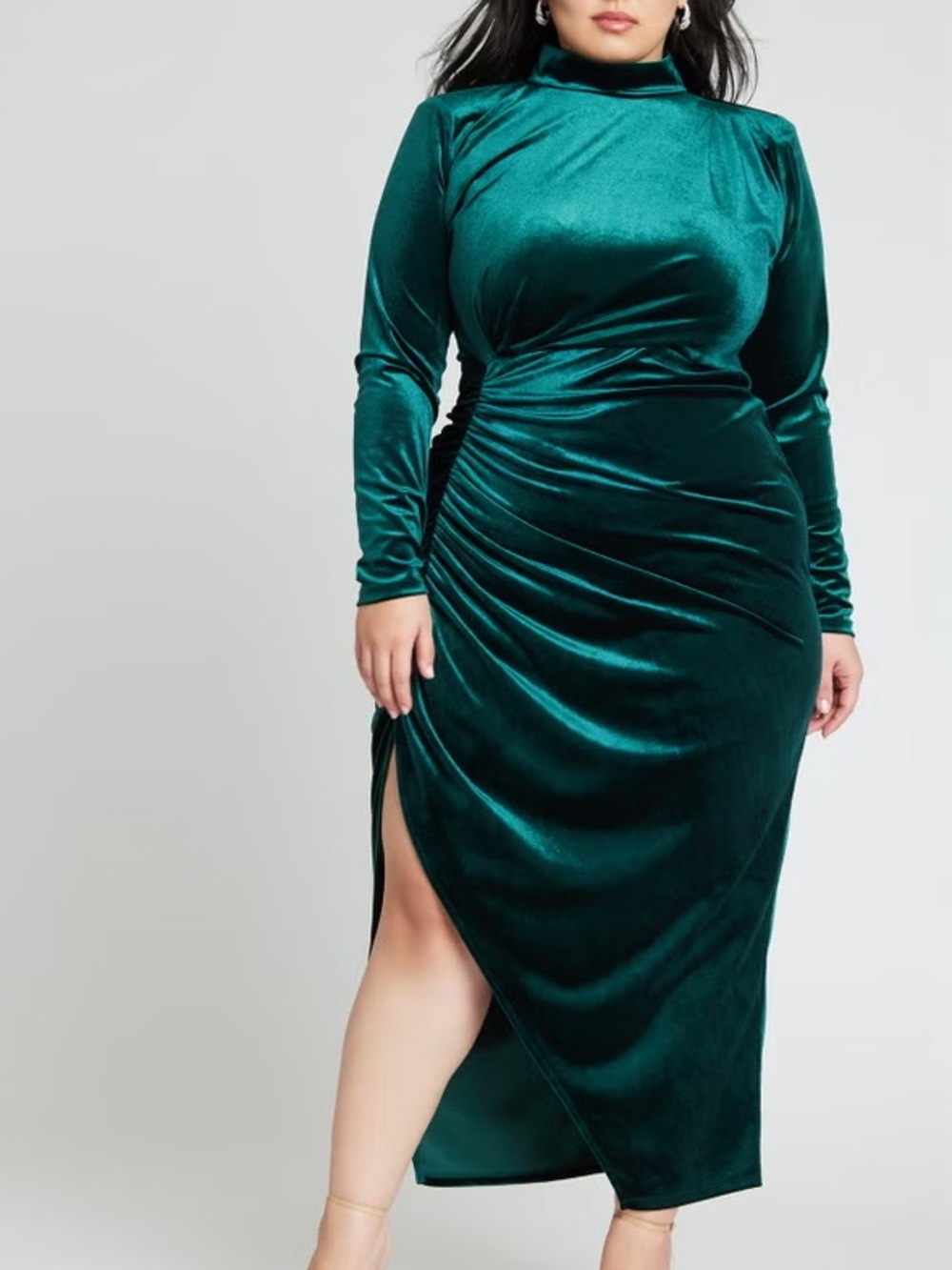 ELOQUII Mock Neck Velvet Dress With Slit